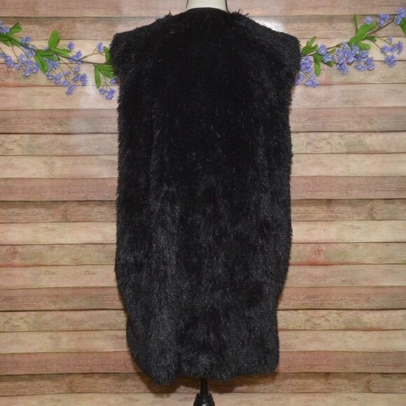 L Love Boutique Black Furry Shaggy Long Open Front Sweater Vest Womens Size 2XL - Picture 7 of 11